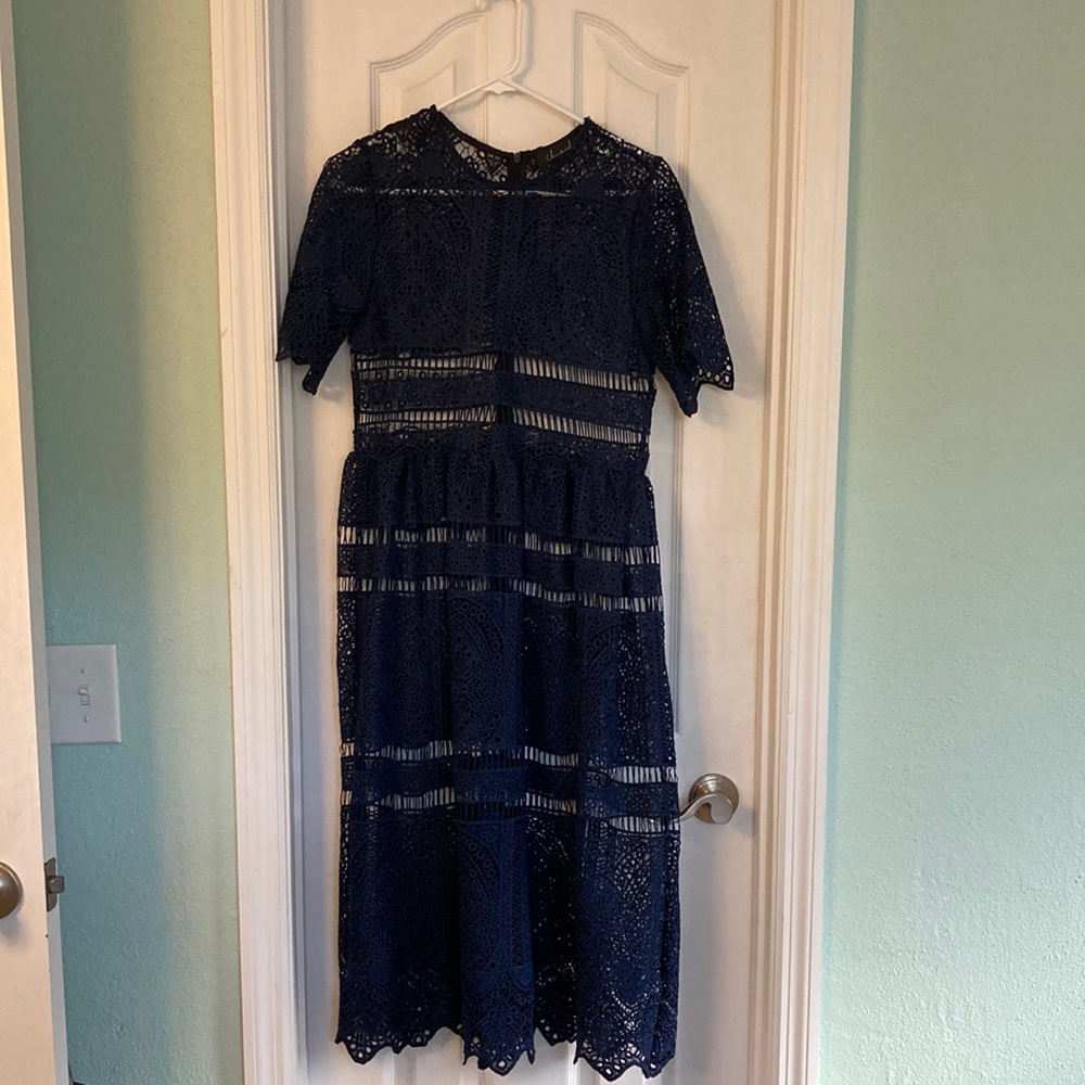 2 for 1! Navy Blue lace dress midi length with another dress to wear underneath